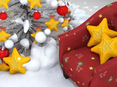 Christmas Star Pouf and Pillow 3D Model 3D model