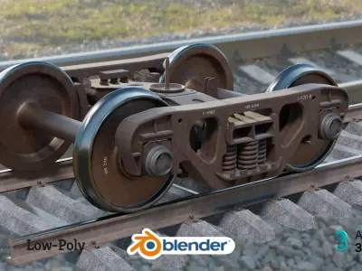 Lowpoly Railway freight Bogie Low-poly 3D model