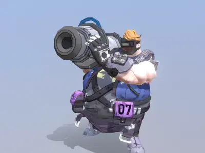 Big Cannon Warrior Firing Ammo FBX png 3D model