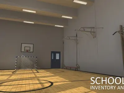 School gym - inventory and interior Low-poly 3D model