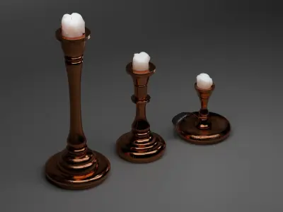 Three Bronze Candlesticks with Mild Aging 3D model