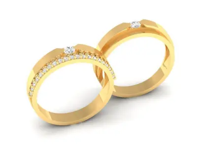 Elegant Couple Diamond Wedding Rings 114 3D print model