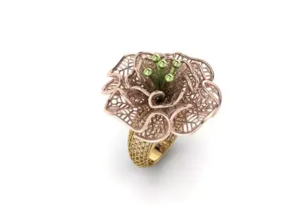Ring10 flower ring in rose gold with emeralds 3D model