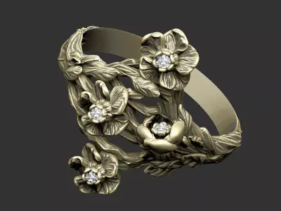 Luxury flower ring design blossom royal Sakura petal 3D print model