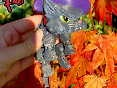 Black Cat Flexi Print In Place plus figure and keychain 3D print model