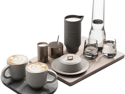 129 eat and drinks decor set 03 coffee and water kit 03 3D model