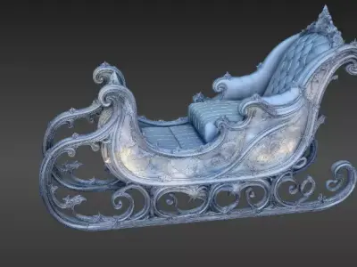 Luxury Sleigh 3D Model Holiday Fantasy Sleigh  Low-poly 3D model