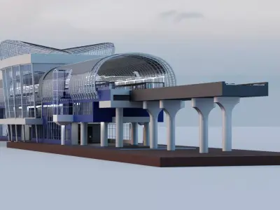 Subway Station with 6-Car Electric Train Blender 3D model