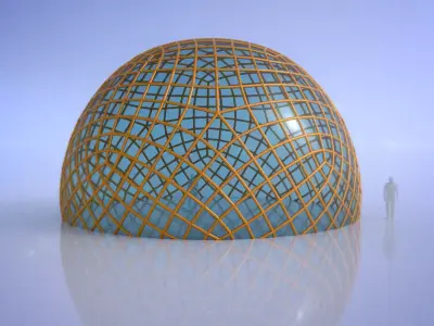 Geodesic dome like enclosed structure with glass panels 3D model