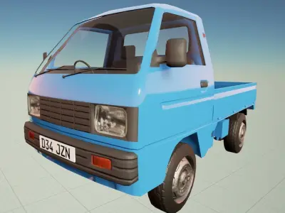 Low poly van old truck with wooden bed Low-poly 3D model
