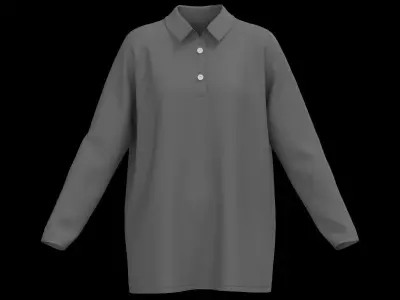 Female oversized raglan polo longsleeve 3D model