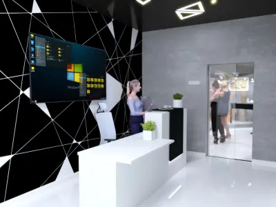 Museum model with people looking at artifacts 3D model