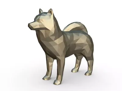 husky low poly dog 3D print model