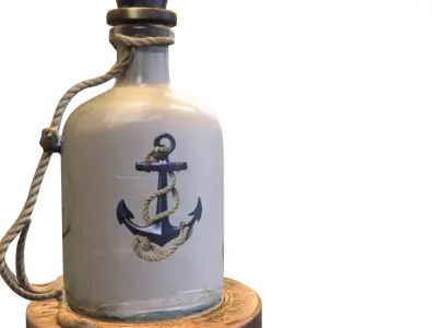 Nautical Glass Bottle with Rope Base and Anchor Low-poly 3D model