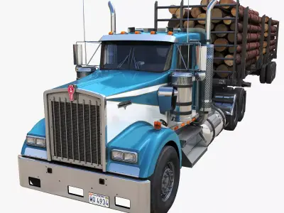 Kenworth W900L logger  Low-poly 3D model