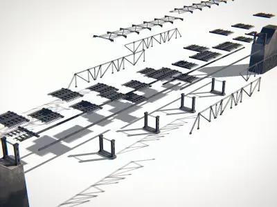 Bridge Metal Truss Railway 01 Hipoly PBR 3D model