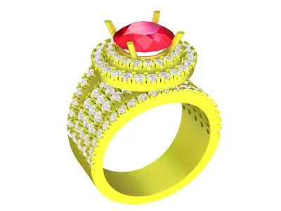 Luxury Multi Row Halo Diamond Ring 3D Jewelry Model 4418 3D print model