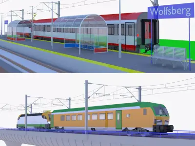 Railway station and bridge 3D Model Collection