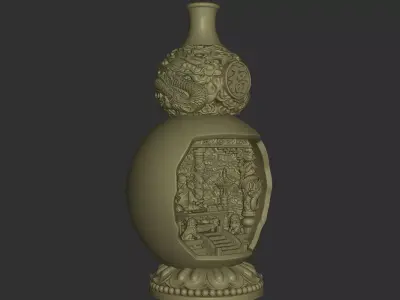 Miniature Guan Yu Shrine Inside Gourd 3D print model