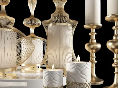 candle01 gold candle holder set 3D model
