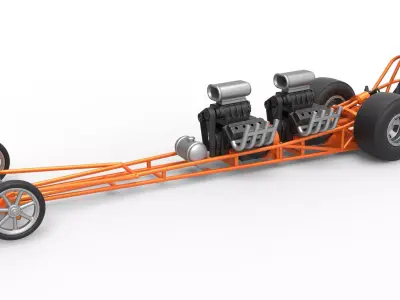 Front engine dragster with 2 V8 Scale 1 to 25 3D print model