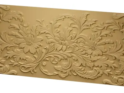 modern floral panel wall decor set relief stl mural CNC 304 3D model