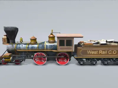 Old West Steam Train Low-poly 3D model