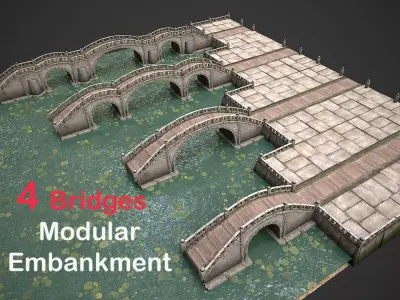 Bridges and Modular Embankment Pack Low-poly 3D model