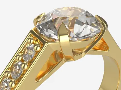 Gold Diamond Ring Jewelry 02 3D model