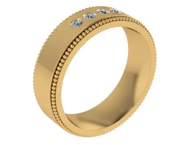 weeding band with millgrains  4 diamond  3D print model