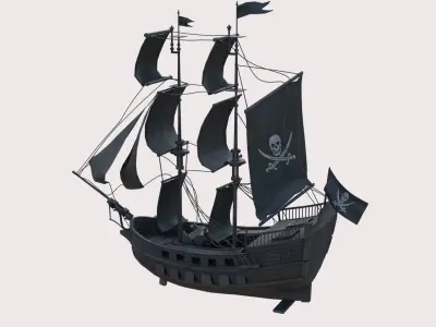 Pirate Ship with canon Low-poly 3D model