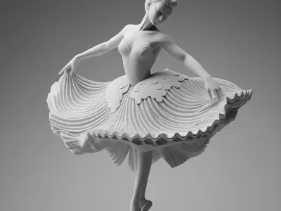 Monochrome Ballerina Sculpture Marble Dancer Flowing Tutu 3D Low-poly 3D model