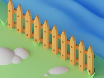 Fence near a river Low-poly 3D model