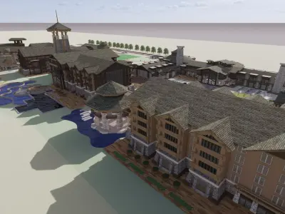 3D Model Architectural Grand Hotel Complex Low-poly 3D model