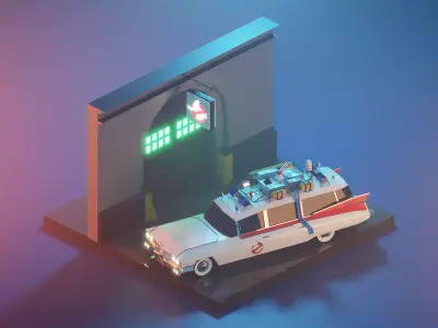 ghostbusters low poly model render in blender Low-poly 3D model