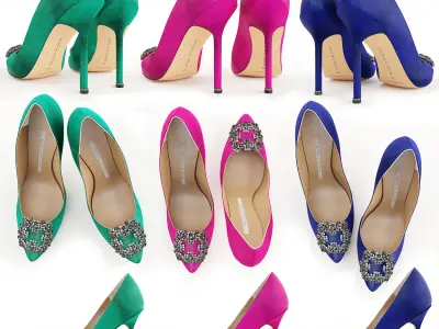 Manolo Blahnik Hangisi Satin High Heels 3D model