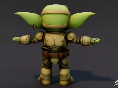 Engineer Goblin T-Pose Low-poly 3D model