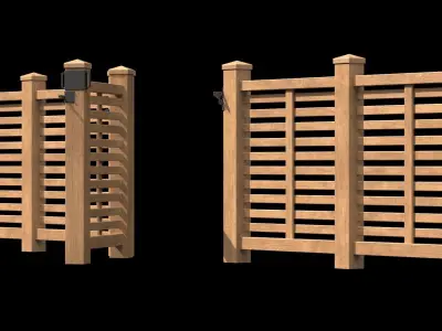 Wooden Fence set PBR 07 Low-poly 3D model