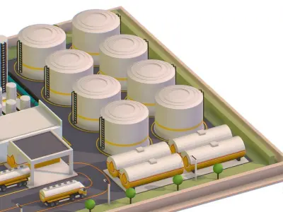 Isometric Oil Processing Plant Complex Crude Low-poly 3D model
