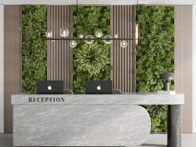 Reception Desk and Wall decor - office furniture 17 Low-poly 3D model