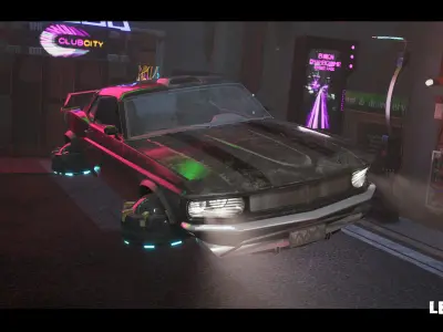 Driveable Animated Retro Cyberpunk Hover Car Game-Ready Low-poly 3D model