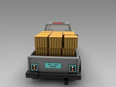 low poly car truck with boxes in back Low-poly 3D model