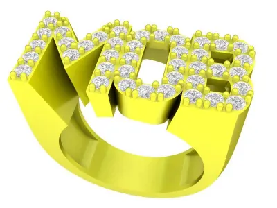 Luxury Initial Letter Pave Diamond Ring for Men 3D Model 4346 3D print model