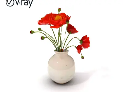 Vase with Poppies Model Pack Low-poly 3D model
