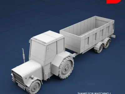 Low Poly Tractor Trolley Low-poly 3D model