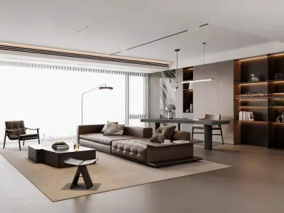 Modern Light Luxury Living Room 3D model