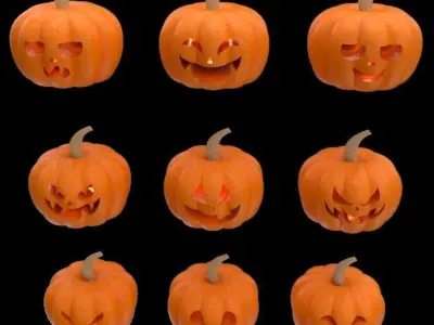9 decorative pumpkins for Halloween season 3d model 3D model