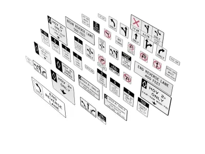 Road Sign US R3 Series Lane Usage And Turns BIM Collection 3D model