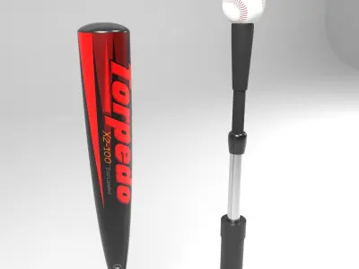 Baseball Sports Pack with Bat Tee and Ball 3D model