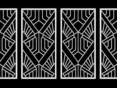  Decorative gold plaster partition screen with geometric pattern 3D model
